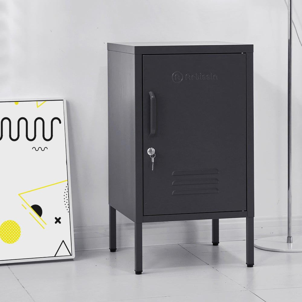 ArtissIn Metal Locker Storage Shelf Filing Cabinet Cupboard Bedside Table Black-4