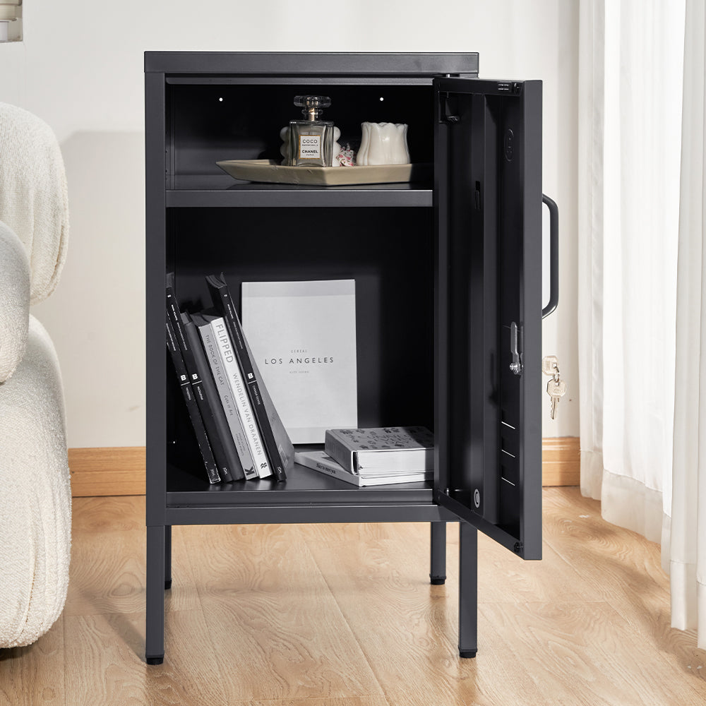 ArtissIn Metal Locker Storage Shelf Filing Cabinet Cupboard Bedside Table Black-5