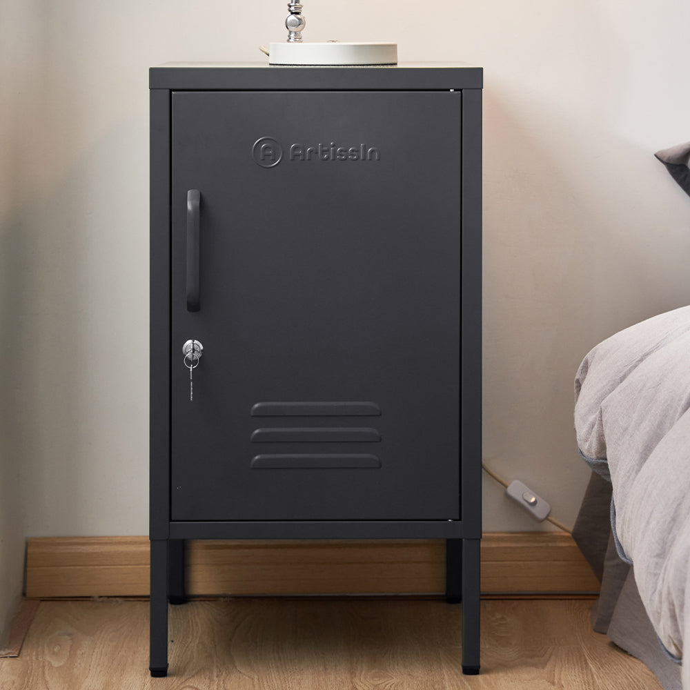 ArtissIn Metal Locker Storage Shelf Filing Cabinet Cupboard Bedside Table Black-7