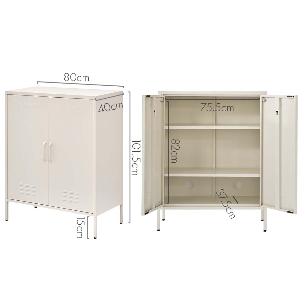 ArtissIn Sweetheart Metal Locker Storage Shelf Shoe Cabinet Buffet Sideboard White-1