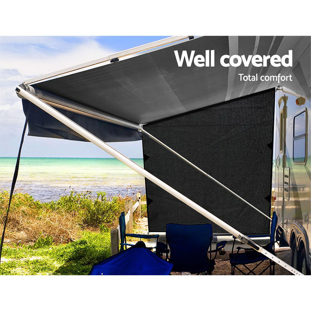 Black Caravan Privacy Screen 1.95 x 2.2M End Wall or Side Sun Shade Roll Out-3