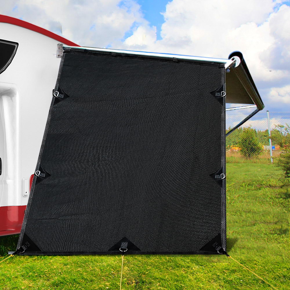 Black Caravan Privacy Screen 1.95 x 2.2M End Wall or Side Sun Shade Roll Out-6