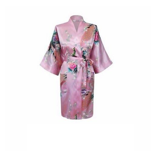 Bride Bridesmaid Gown Robe Satin Long Floral Kimono Bridal Wedding Light Pink-0