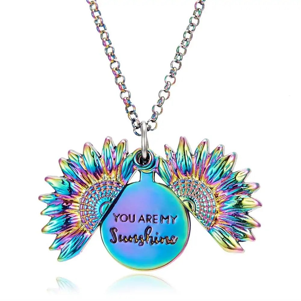 Trendy Sunflower Double-layer Engraved Pendant Necklaces