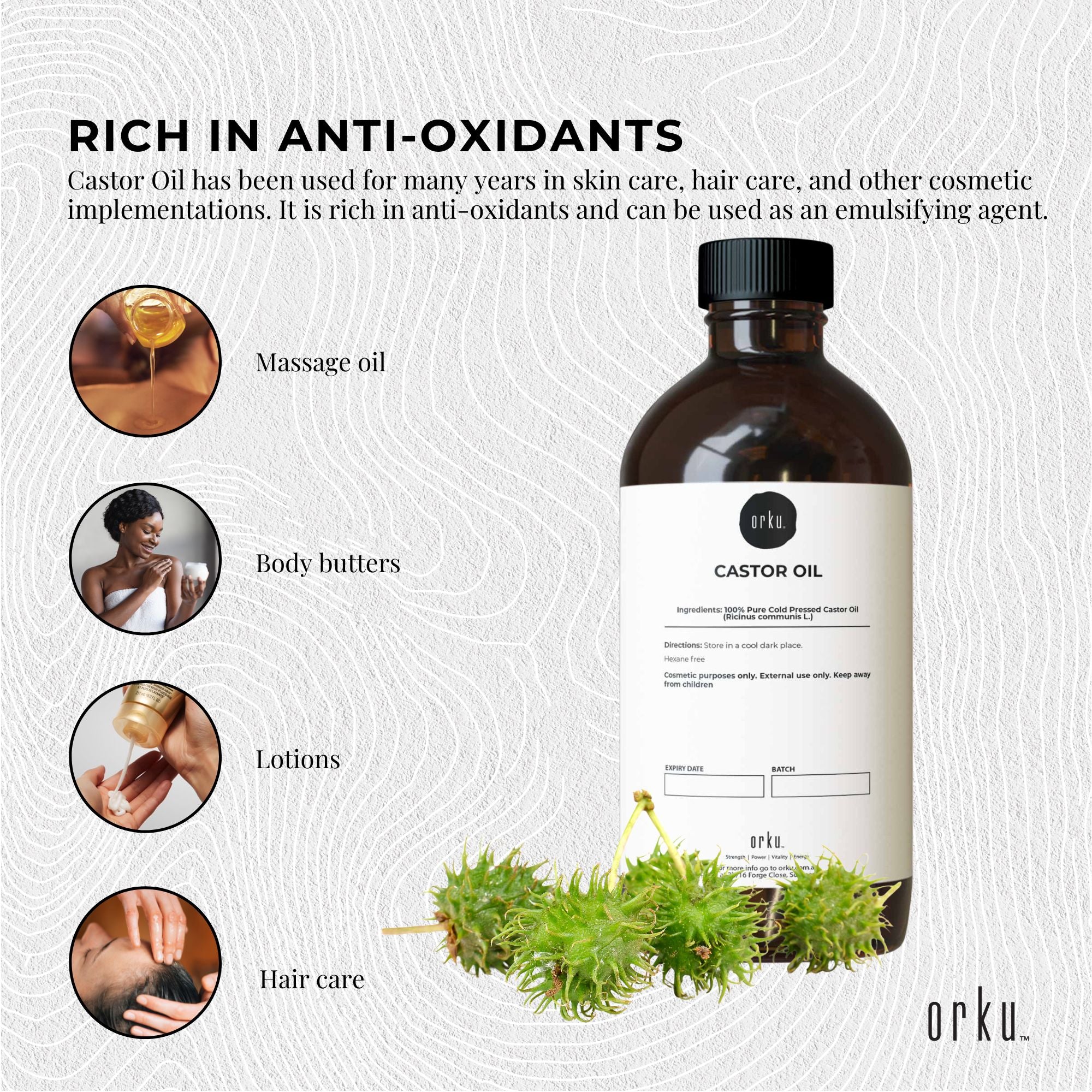 Castor Oil - Hexane Free Cold Pressed Anti Oxidant Skin Hair Care-7