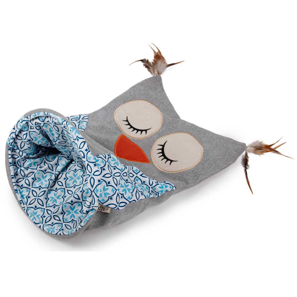 Cat Sack Crinkle Toys - Grey Owl + Hide Play Bag Teaser Vintage All For Paws-1