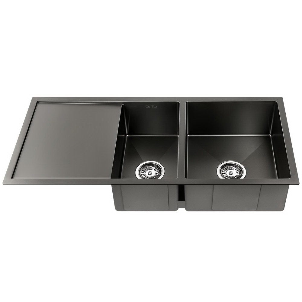 Cefito 100cm x 45cm Stainless Steel Kitchen Sink Under/Top/Flush Mount Black-2