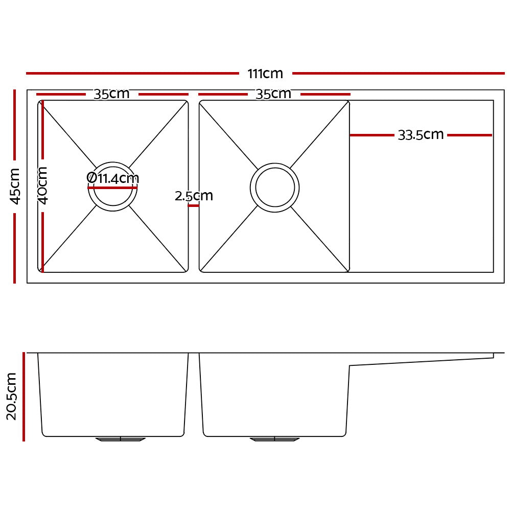 Cefito 111cm x 45cm Stainless Steel Kitchen Sink Under/Top/Flush Mount Silver-1