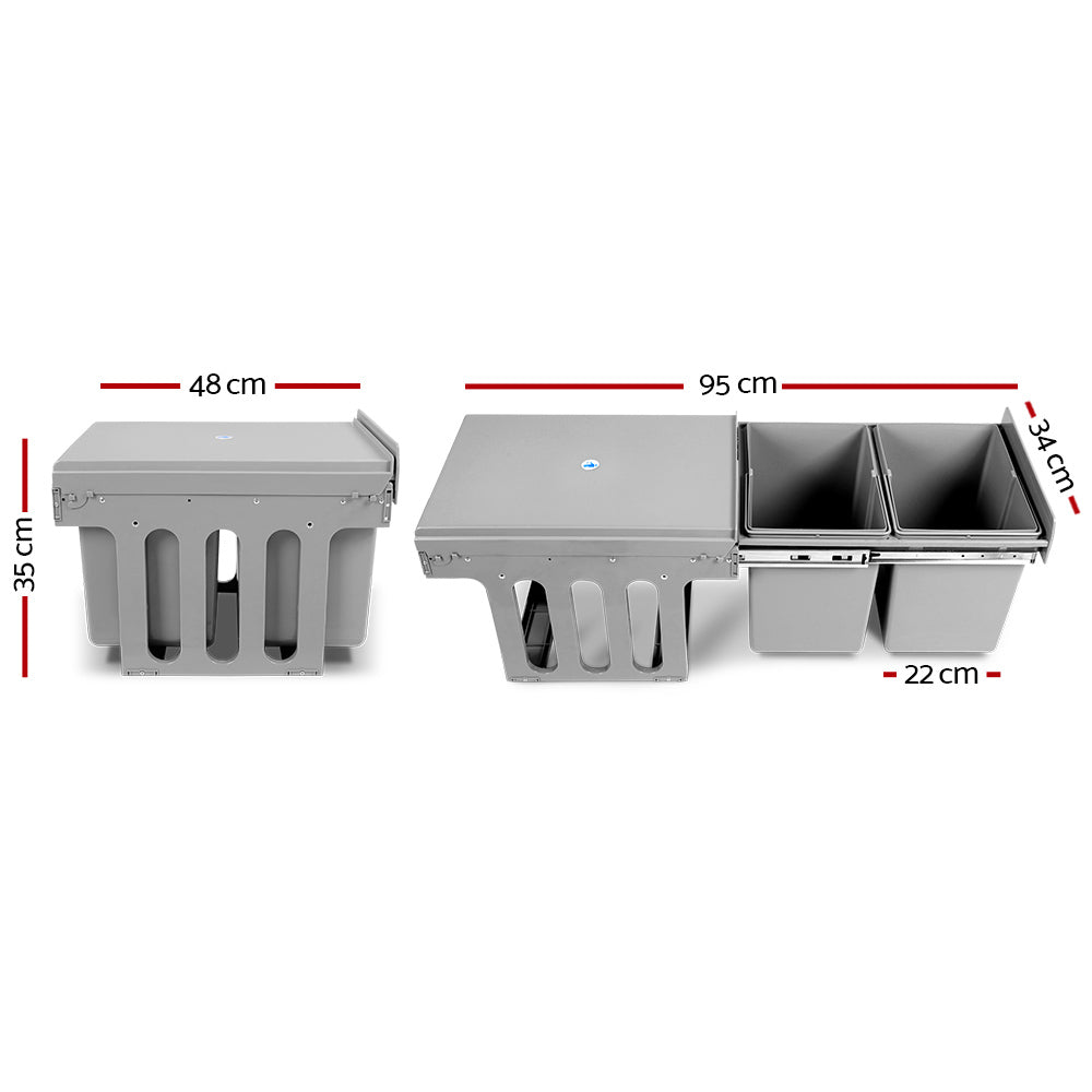 Cefito 2x15L Pull Out Bin - Grey-1