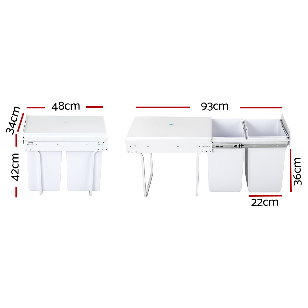 Cefito 2x20L Pull Out Bin - White-1