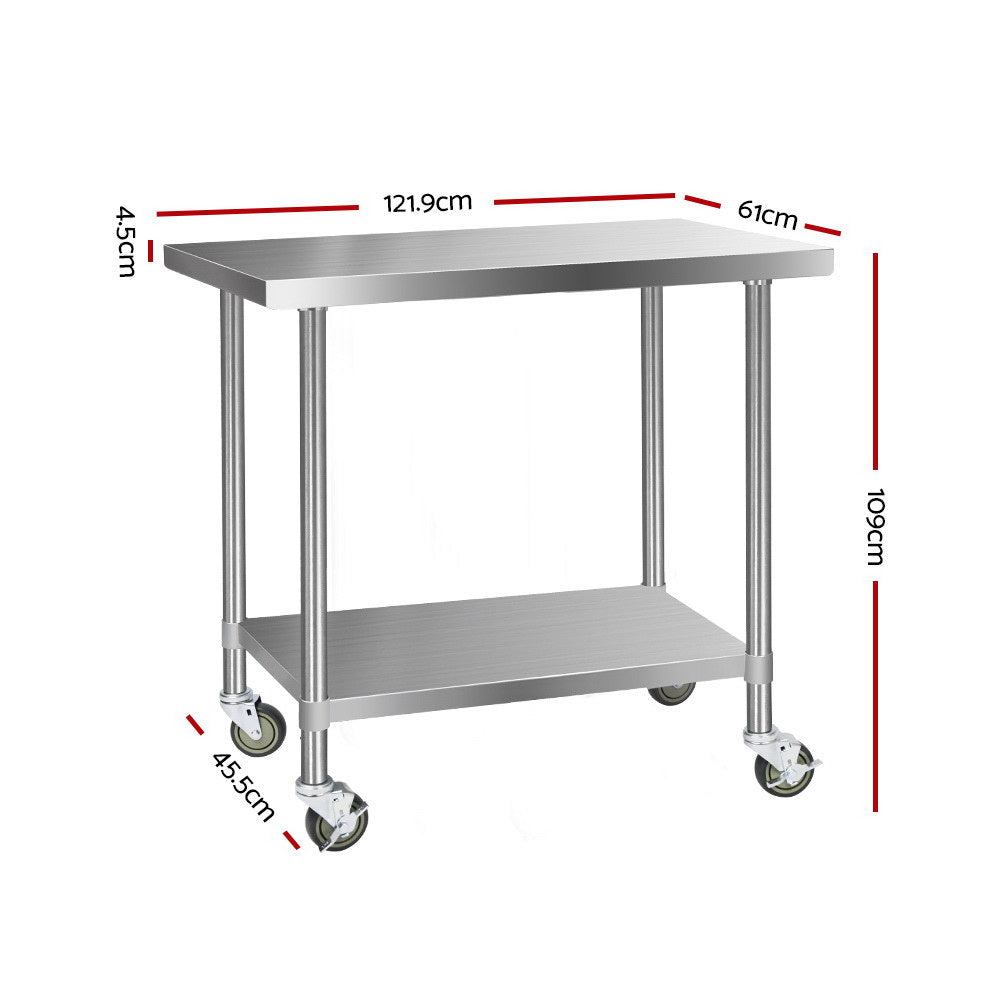 Cefito 304 Stainless Steel Kitchen Benches Work Bench Food Prep Table with Wheels 1219MM x 610MM-1