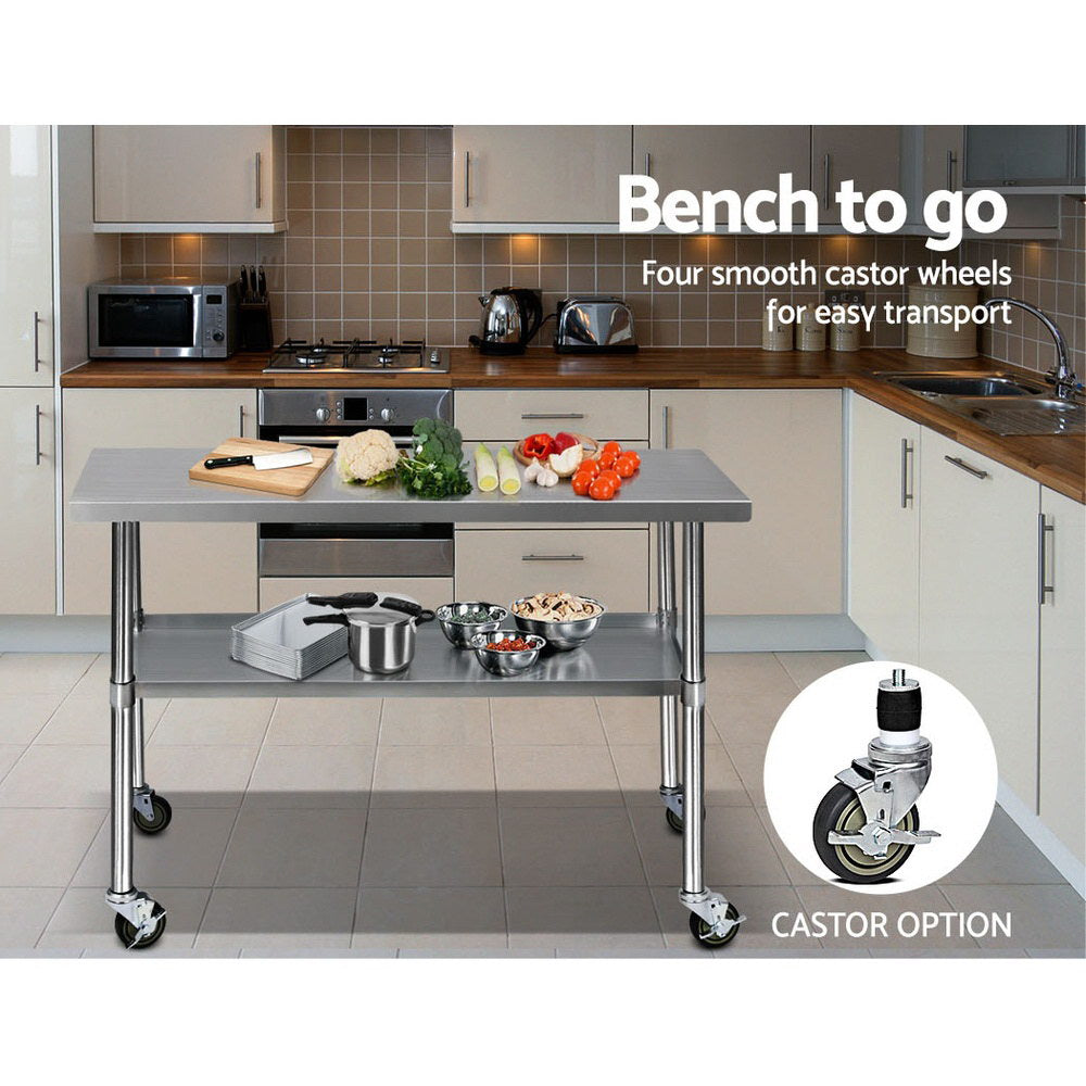 Cefito 304 Stainless Steel Kitchen Benches Work Bench Food Prep Table with Wheels 1219MM x 610MM-3