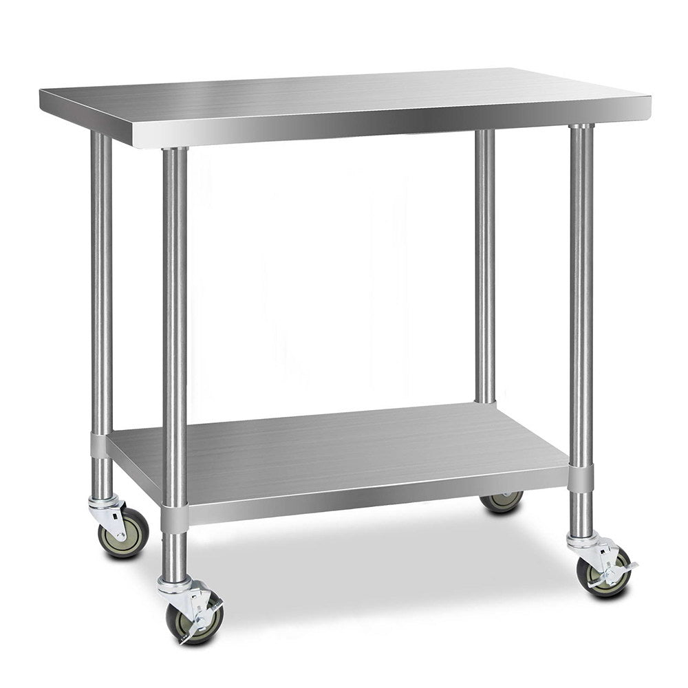 Cefito 304 Stainless Steel Kitchen Benches Work Bench Food Prep Table with Wheels 1219MM x 610MM-0