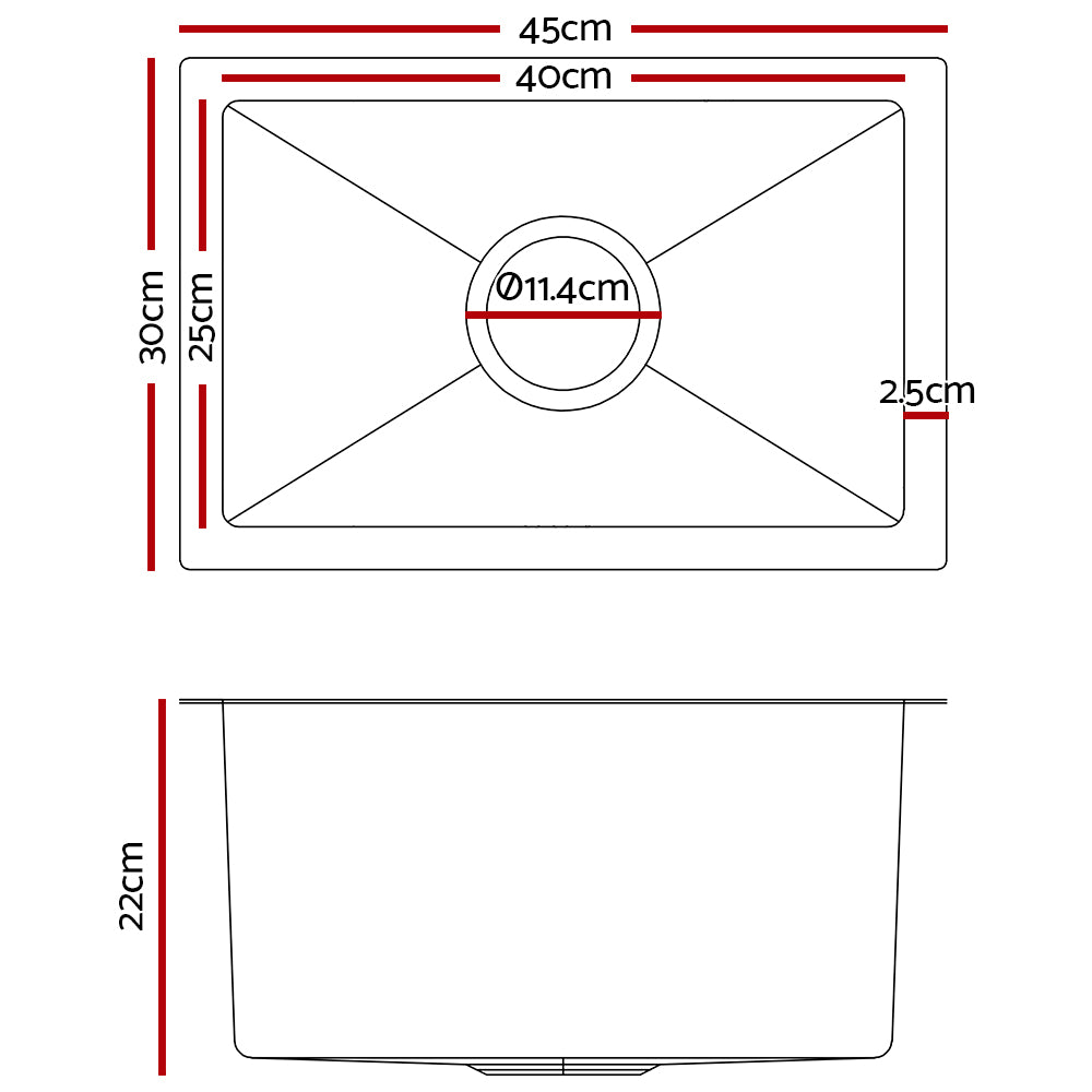 Cefito 30cm x 45cm Stainless Steel Kitchen Sink Under/Top/Flush Mount Silver-1