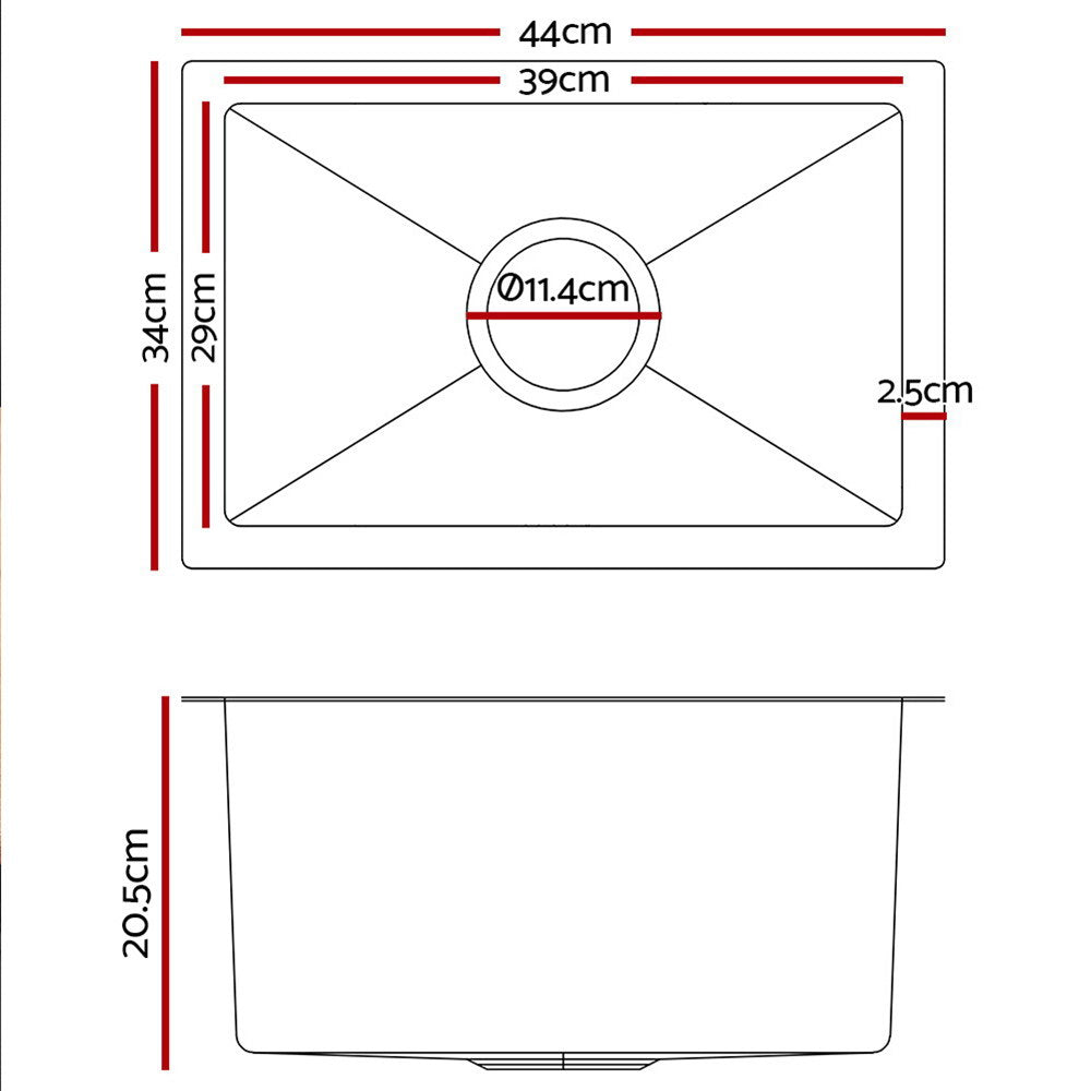 Cefito 34cm x 44cm Stainless Steel Kitchen Sink Under/Top/Flush Mount Silver-1