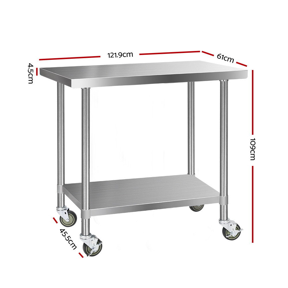 Cefito 430 Stainless Steel Kitchen Benches Work Bench Food Prep Table with Wheels 1219MM x 610MM-1