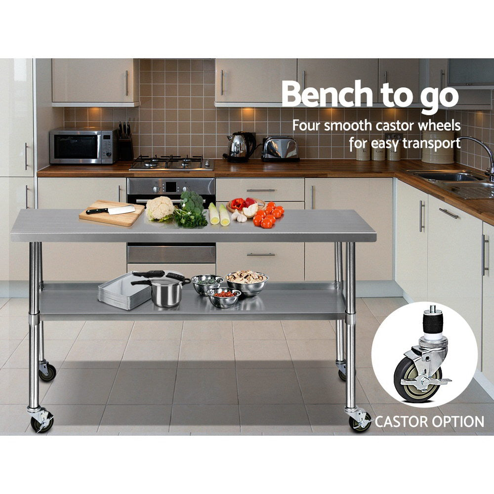 Cefito 430 Stainless Steel Kitchen Benches Work Bench Food Prep Table with Wheels 1829MM x 610MM-5