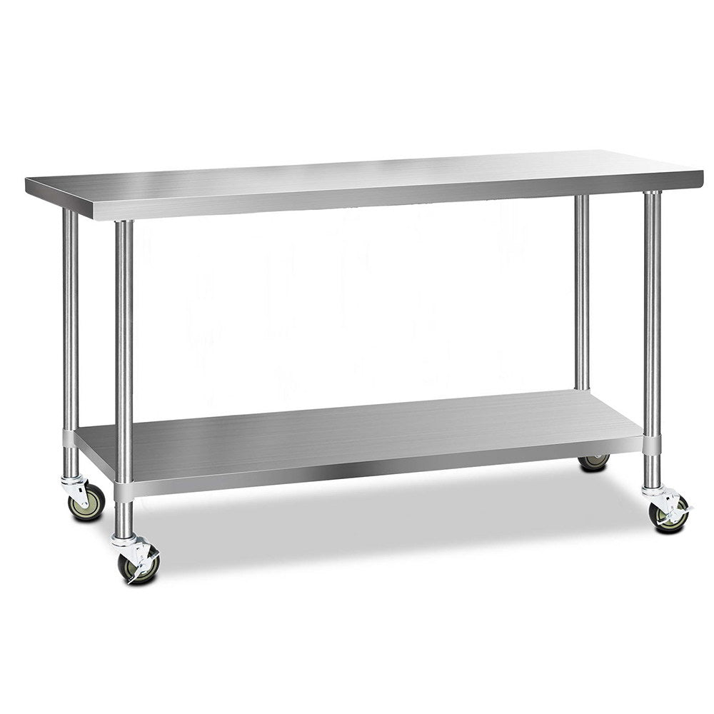 Cefito 430 Stainless Steel Kitchen Benches Work Bench Food Prep Table with Wheels 1829MM x 610MM-0