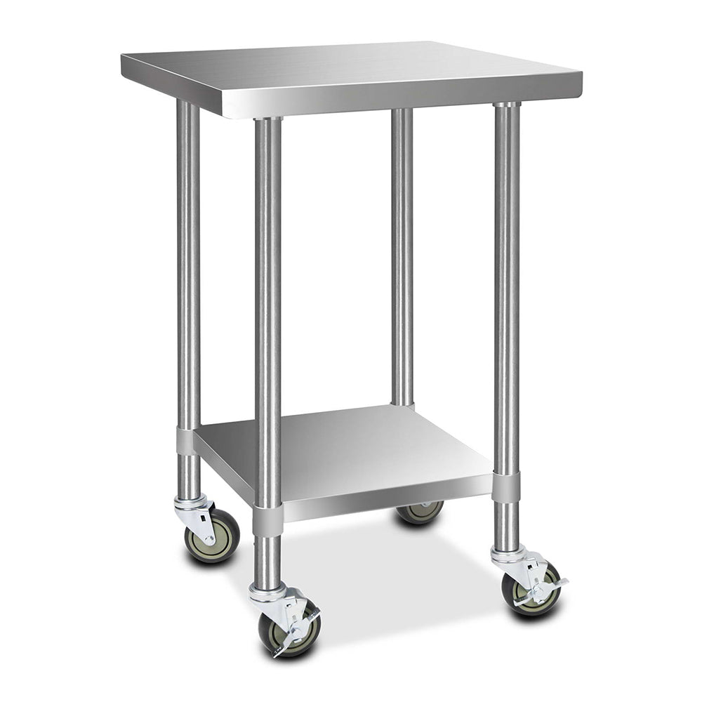 Cefito 430 Stainless Steel Kitchen Benches Work Bench Food Prep Table with Wheels 610MM x 610MM-0