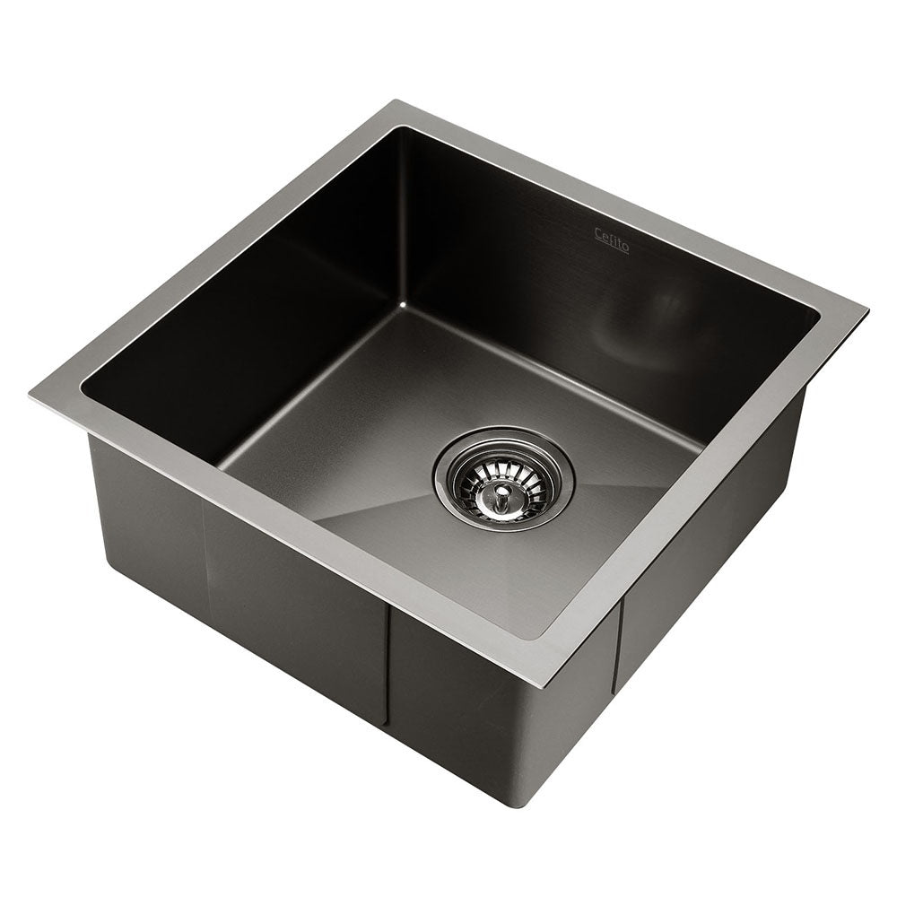 Cefito 44cm x 44cm Stainless Steel Kitchen Sink Under/Top/Flush Mount Black-0