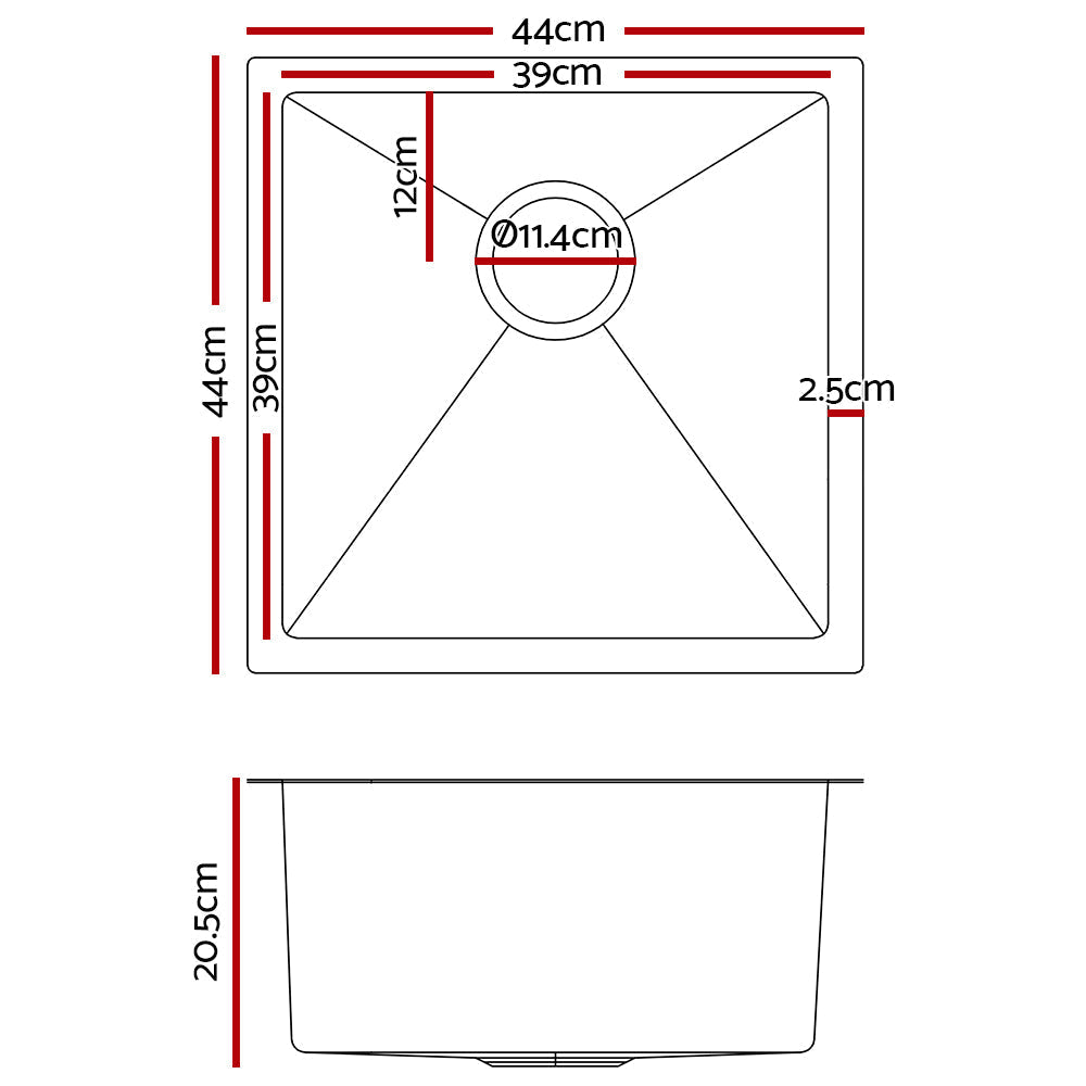 Cefito 44cm x 44cm Stainless Steel Kitchen Sink Under/Top/Flush Mount Silver-1