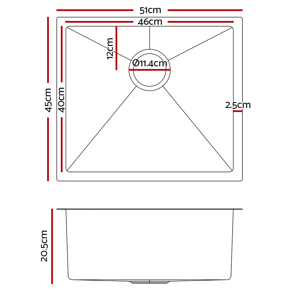 Cefito 51cm x 45cm Stainless Steel Kitchen Sink Under/Top/Flush Mount Silver-1