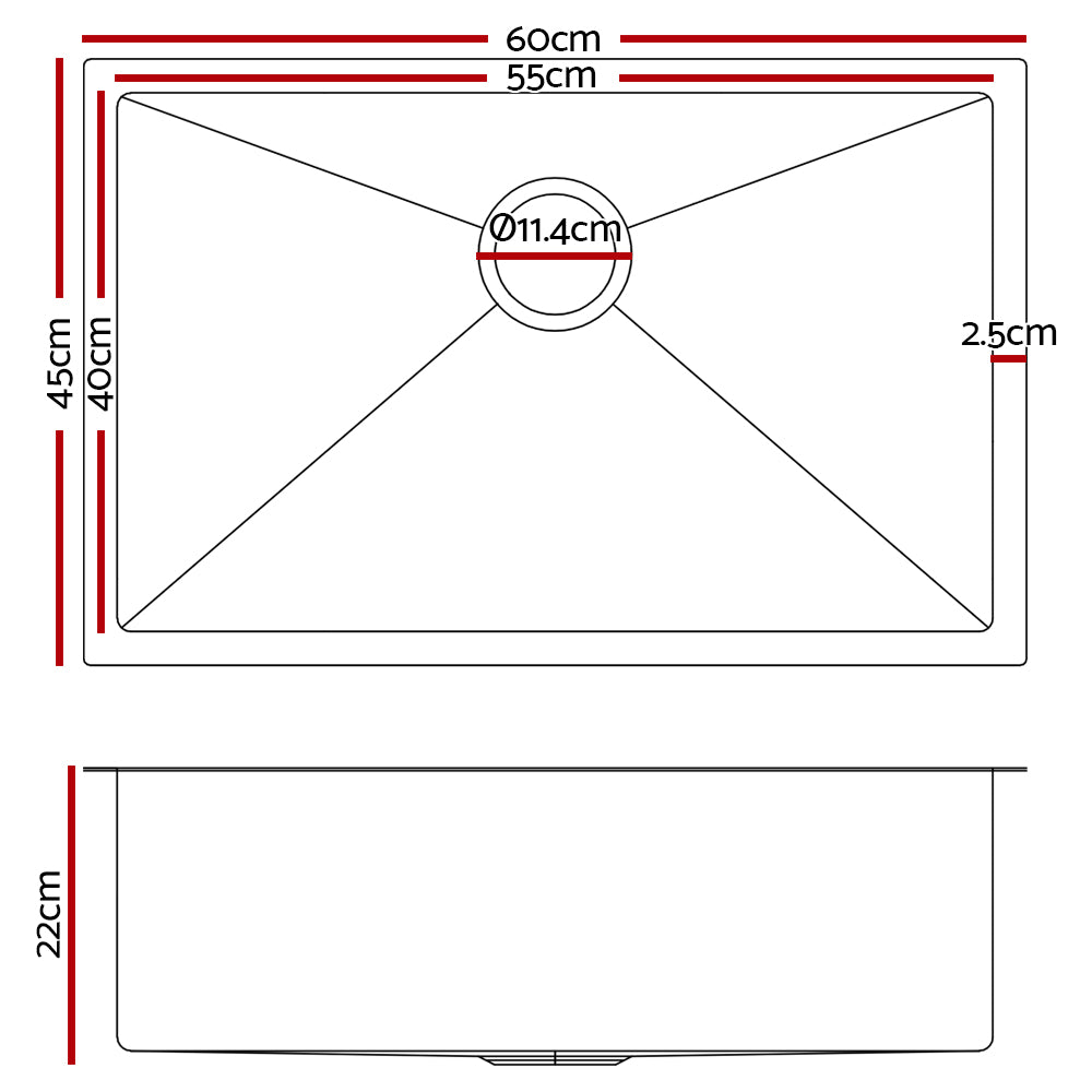 Cefito 60cm x 45cm Stainless Steel Kitchen Sink Under/Top/Flush Mount Black-1