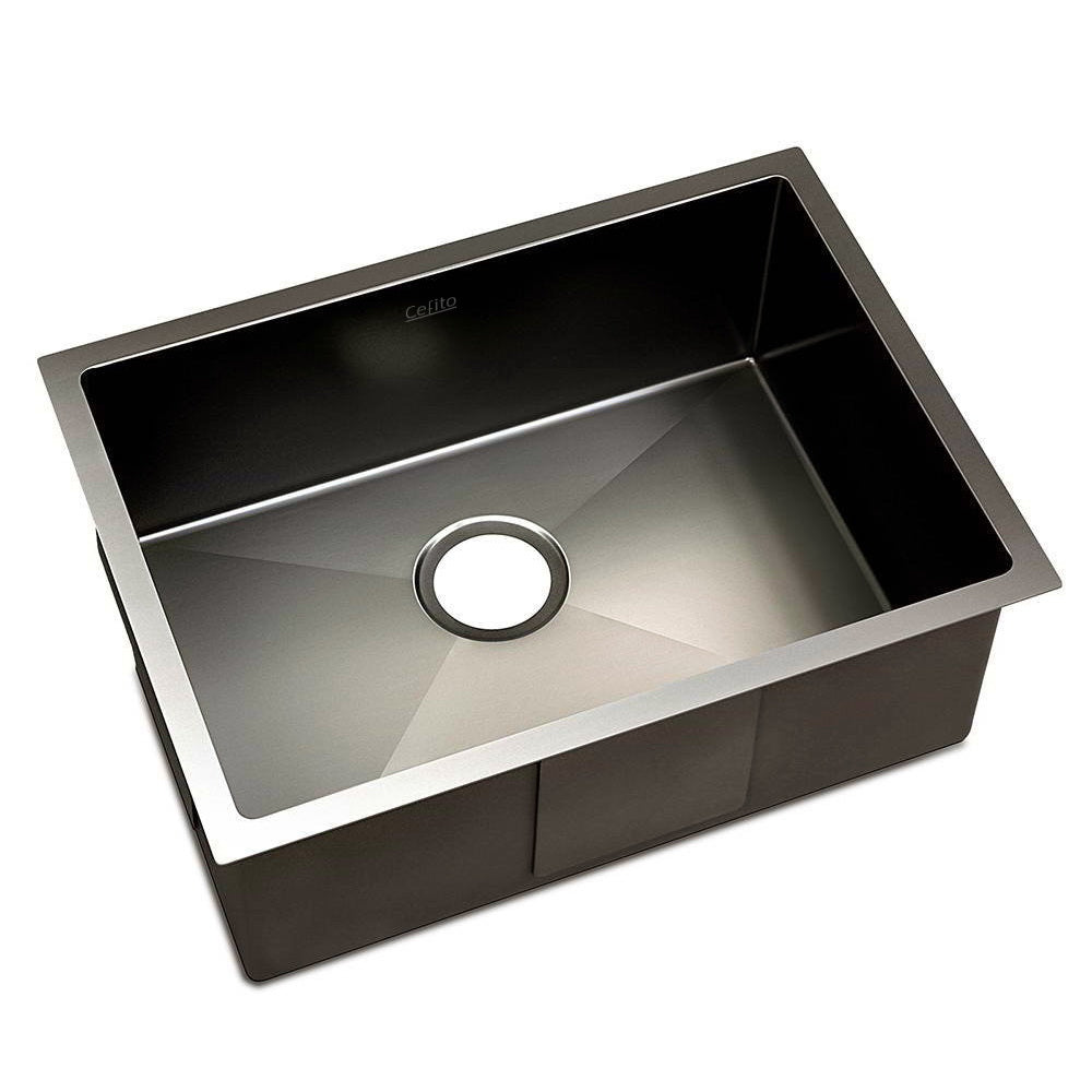 Cefito 60cm x 45cm Stainless Steel Kitchen Sink Under/Top/Flush Mount Black-0