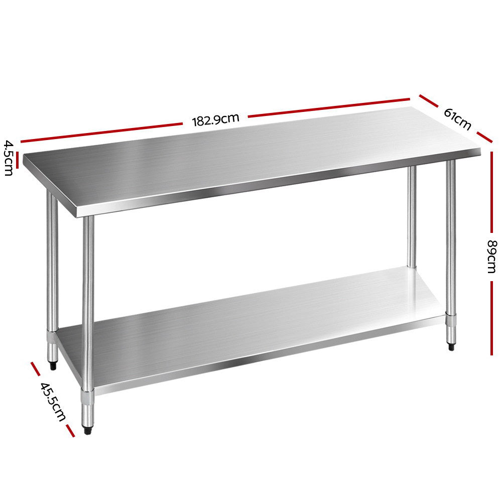 Cefito 610 x 1829mm Commercial Stainless Steel Kitchen Bench-1