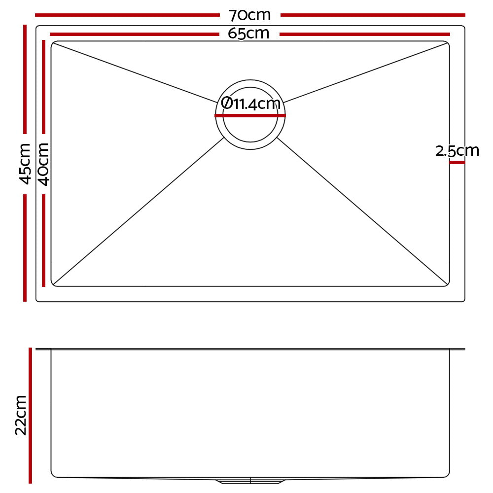 Cefito 70cm x 45cm Stainless Steel Kitchen Sink Under/Top/Flush Mount Black-1