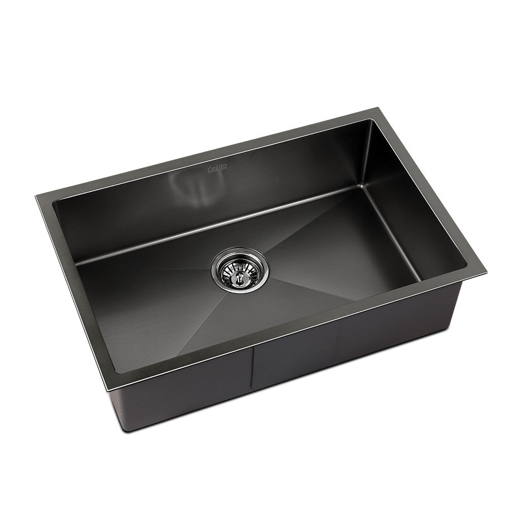 Cefito 70cm x 45cm Stainless Steel Kitchen Sink Under/Top/Flush Mount Black-0