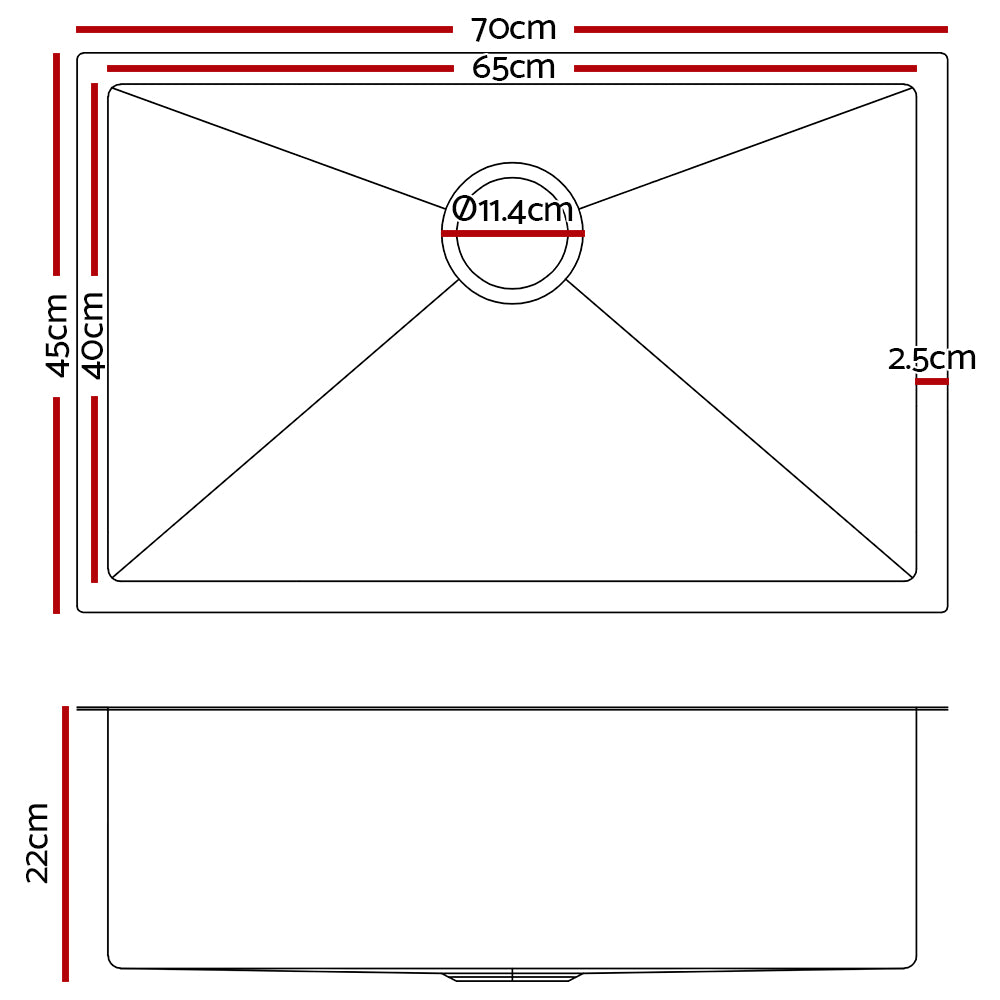 Cefito 70cm x 45cm Stainless Steel Kitchen Sink Under/Top/Flush Mount Silver-1