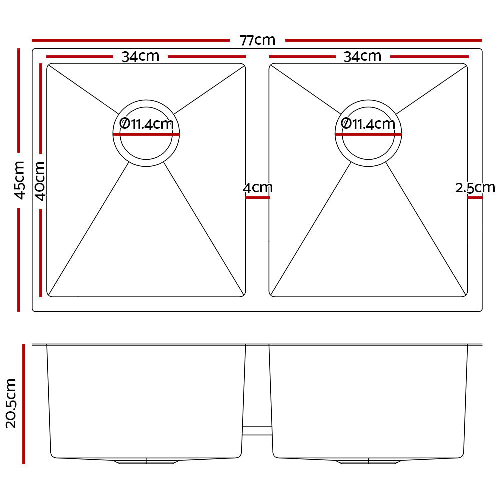 Cefito 77cm x 45cm Stainless Steel Kitchen Sink Under/Top/Flush Mount Silver-1