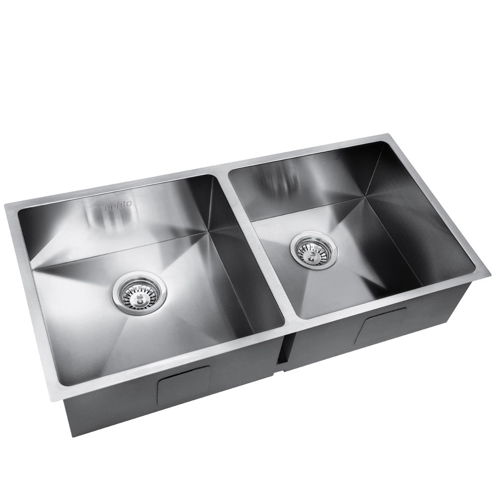 Cefito 86.5cm x 44cm Stainless Steel Kitchen Sink Under/Top/Flush Mount Silver-0