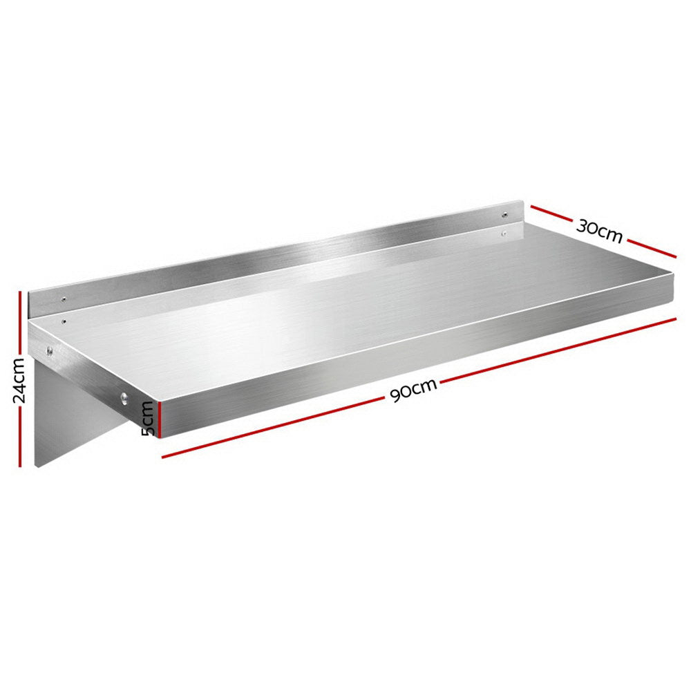 Cefito 900mm Stainless Steel Wall Shelf Kitchen Shelves Rack Mounted Display Shelving-1