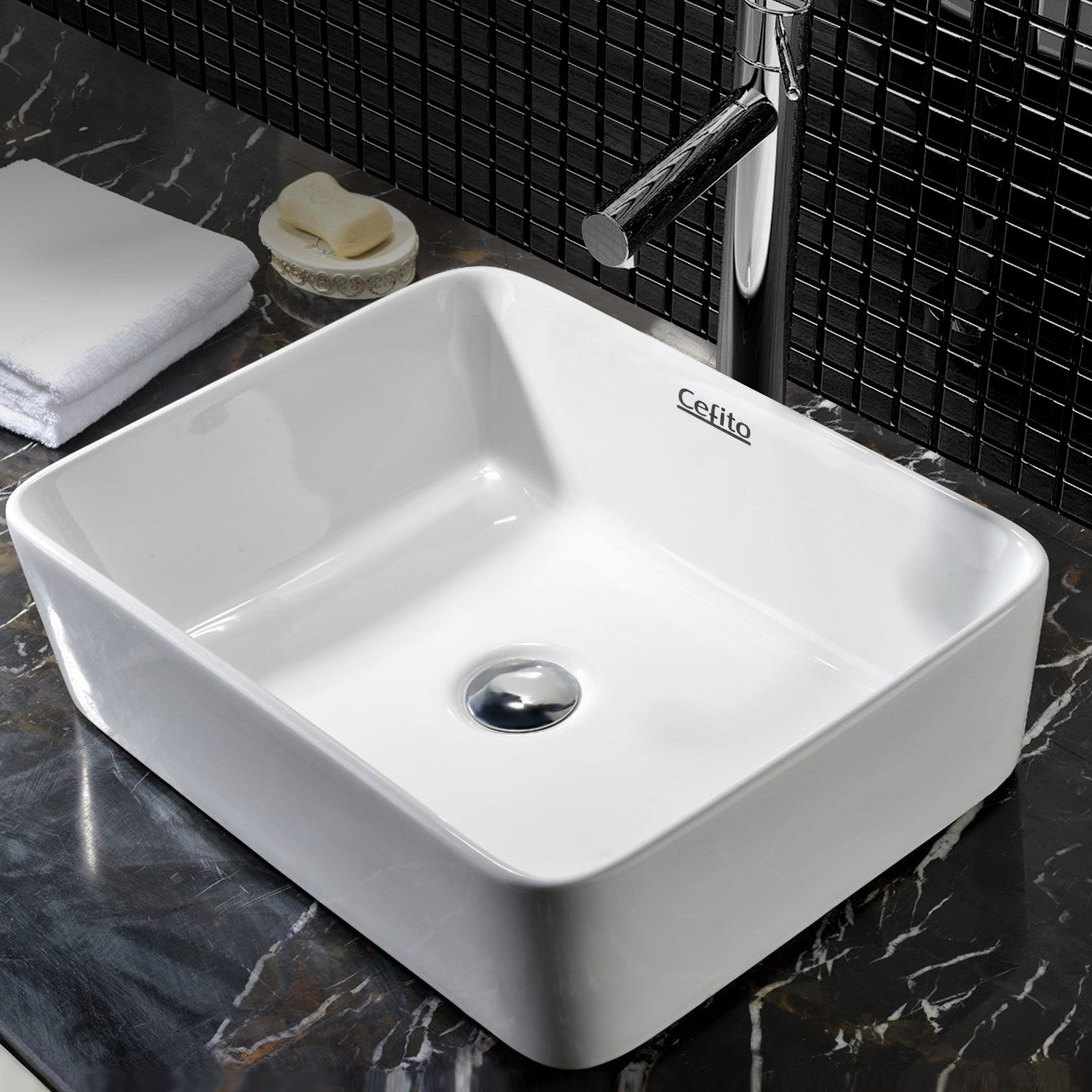 Cefito Ceramic Rectangle Sink Bowl - White-6