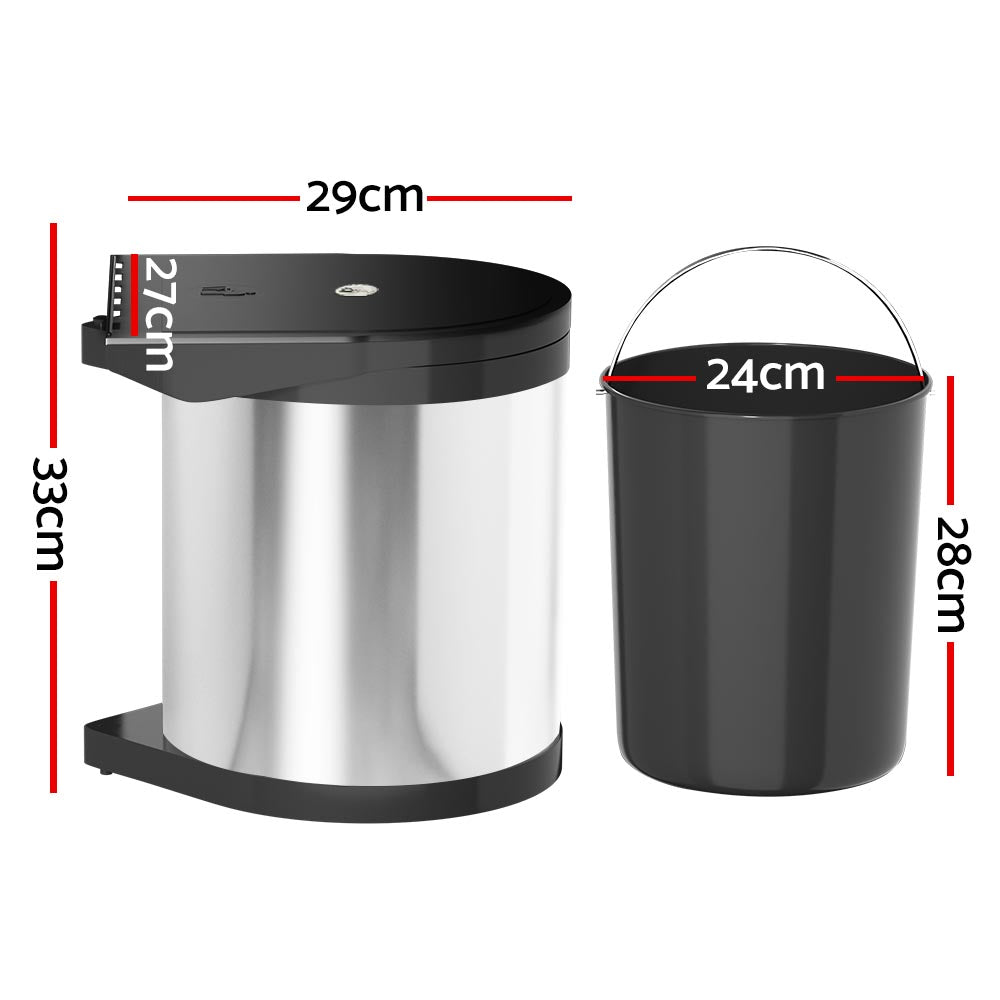 Cefito Kitchen Swing Out Pull Out Bin Stainless Steel Garbage Rubbish Can 12L-1