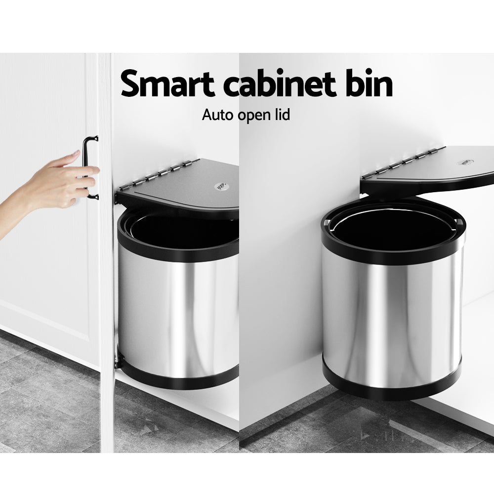 Cefito Kitchen Swing Out Pull Out Bin Stainless Steel Garbage Rubbish Can 12L-3