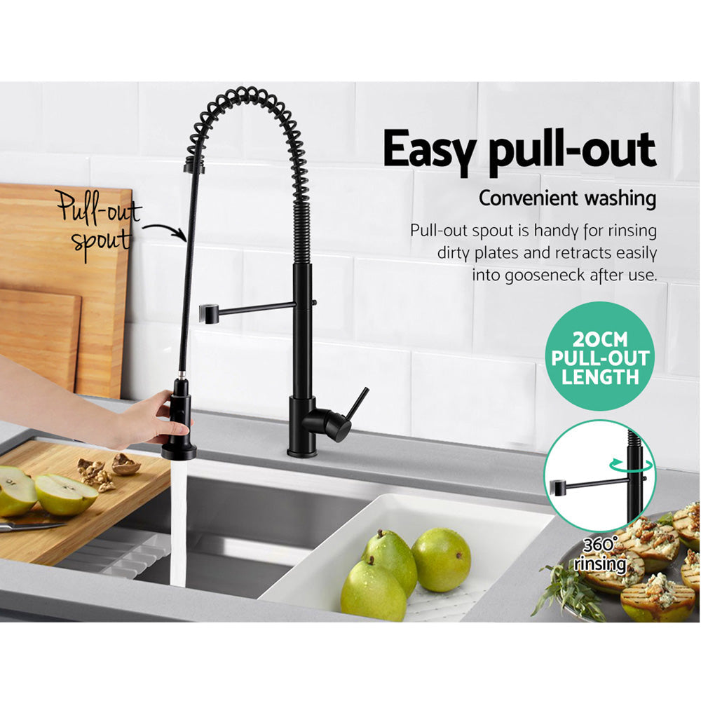 Cefito Pull Out Kitchen Tap Mixer Basin Taps Faucet Vanity Sink Swivel Brass WEL In Black-4