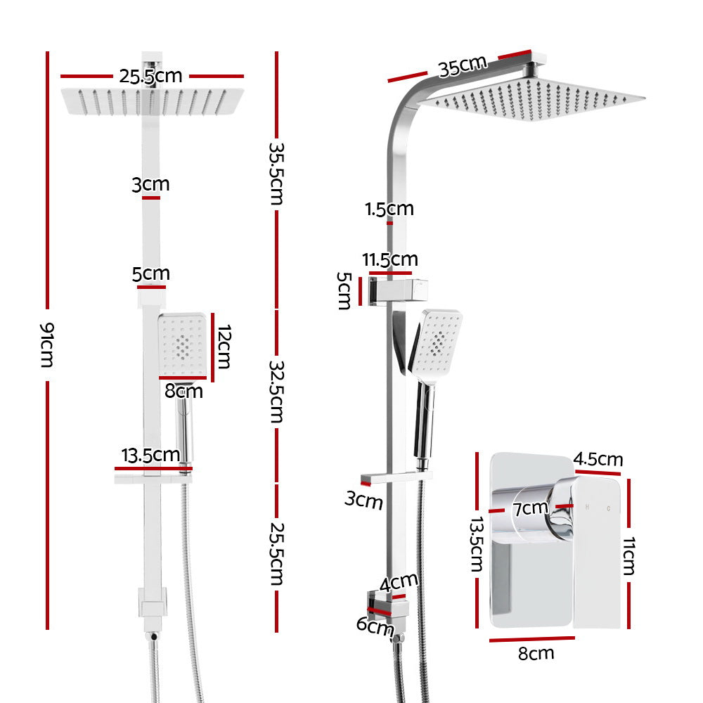 Cefito WELS 10'' Rain Shower Head Mixer Square Handheld High Pressure Wall Chrome-1