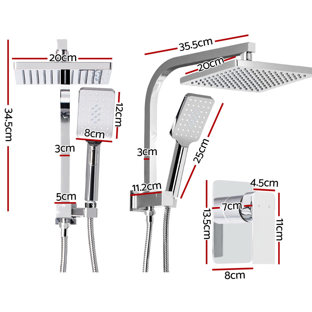 Cefito WELS 8'' Rain Shower Head Mixer Square Handheld High Pressure Wall Chrome-1