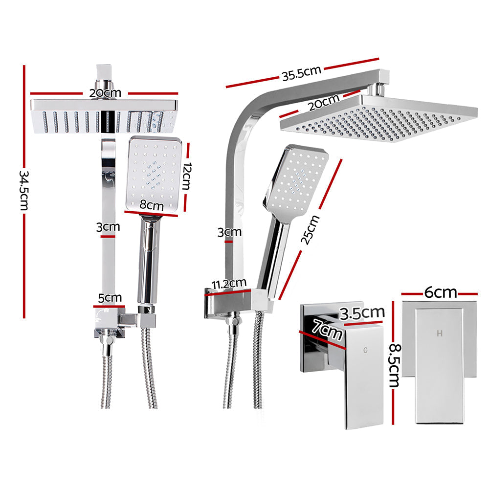 Cefito WELS 8'' Rain Shower Head Taps Square Handheld High Pressure Wall Chrome-1