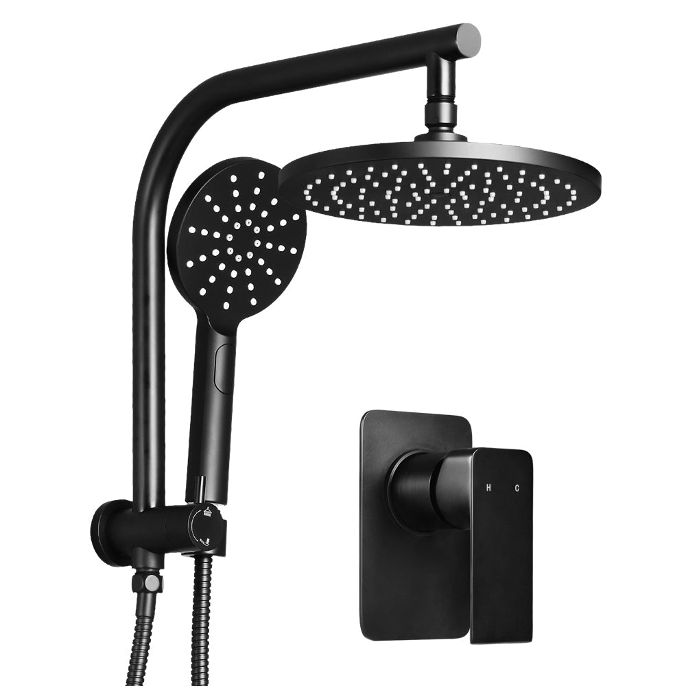 Cefito WELS 9'' Rain Shower Head Mixer Round Handheld High Pressure Wall Black-0