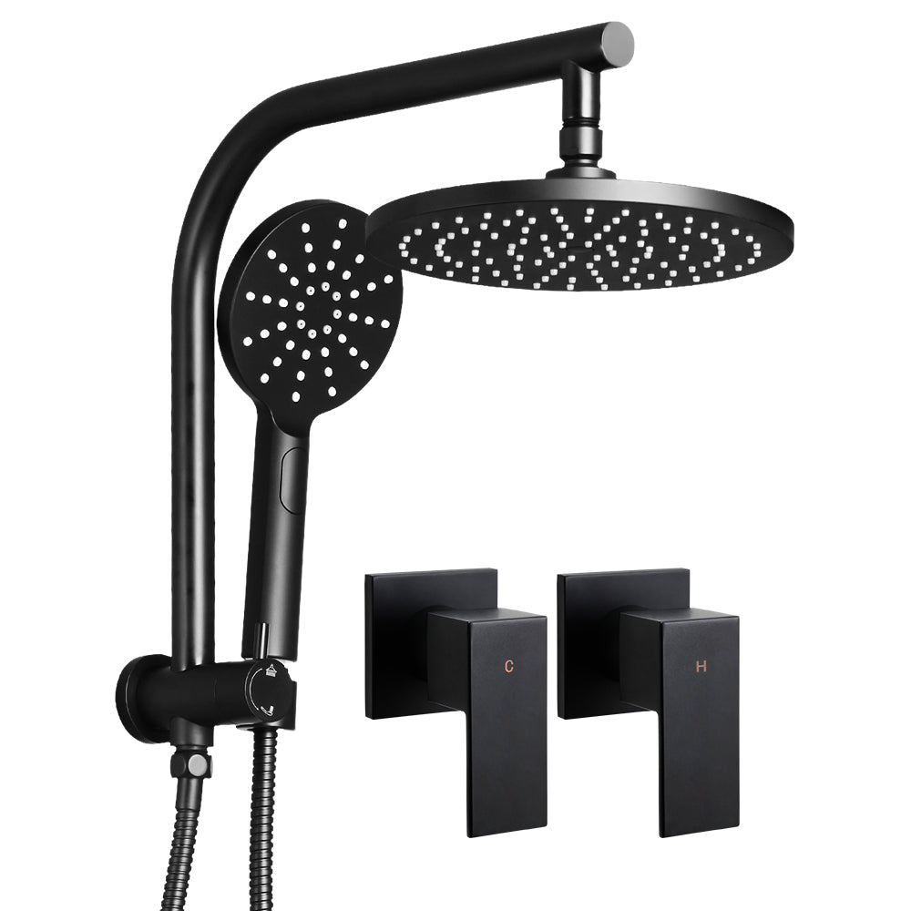 Cefito WELS 9'' Rain Shower Head Taps Round Handheld High Pressure Wall Black-0