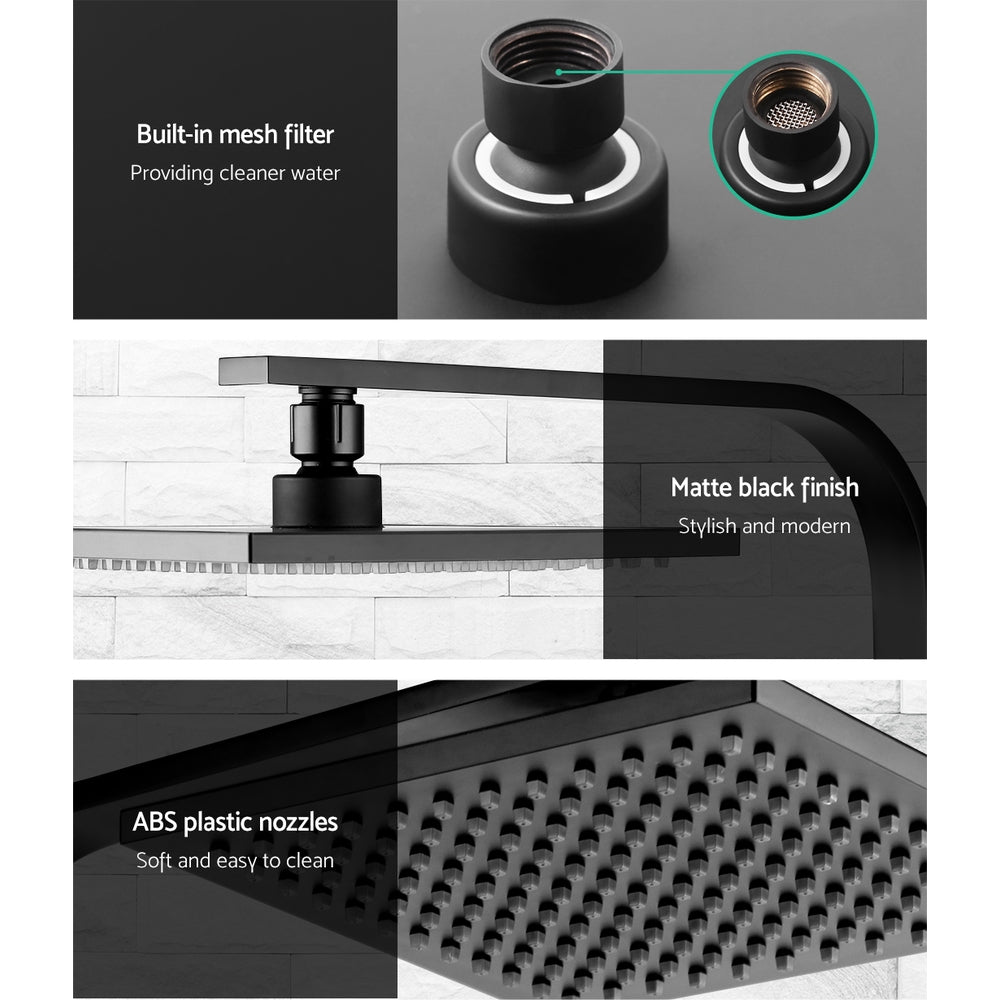 Cefito WElS 8'' Rain Shower Head Taps Square High Pressure Wall Arm DIY Black-4