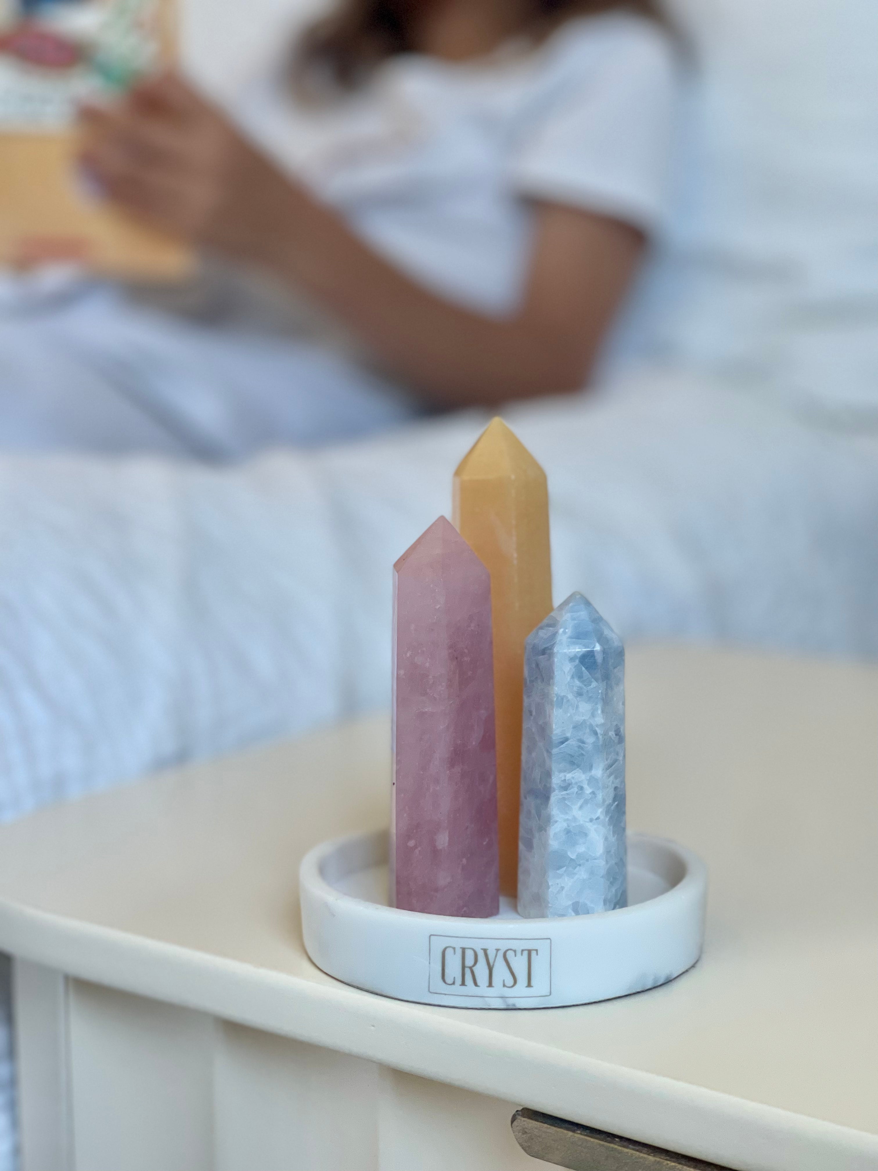 Children's Crystal Trio - Orange Calcite, Rose Quartz + Blue Calcite-1