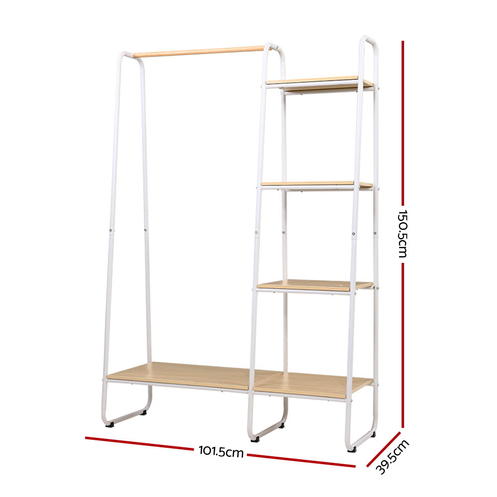 Closet Storage Rack Clothes Hanger Shelf Garment Rail Stand Wardrobe Organiser White-1