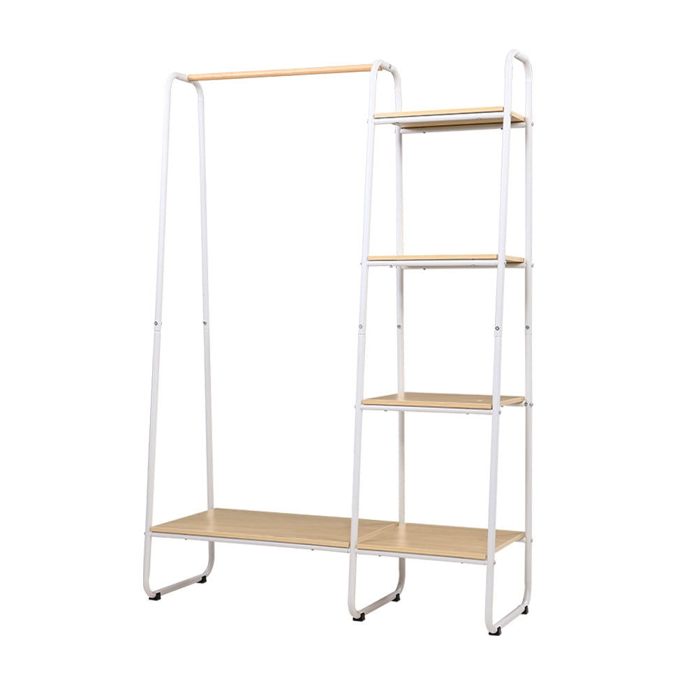 Closet Storage Rack Clothes Hanger Shelf Garment Rail Stand Wardrobe Organiser White-0