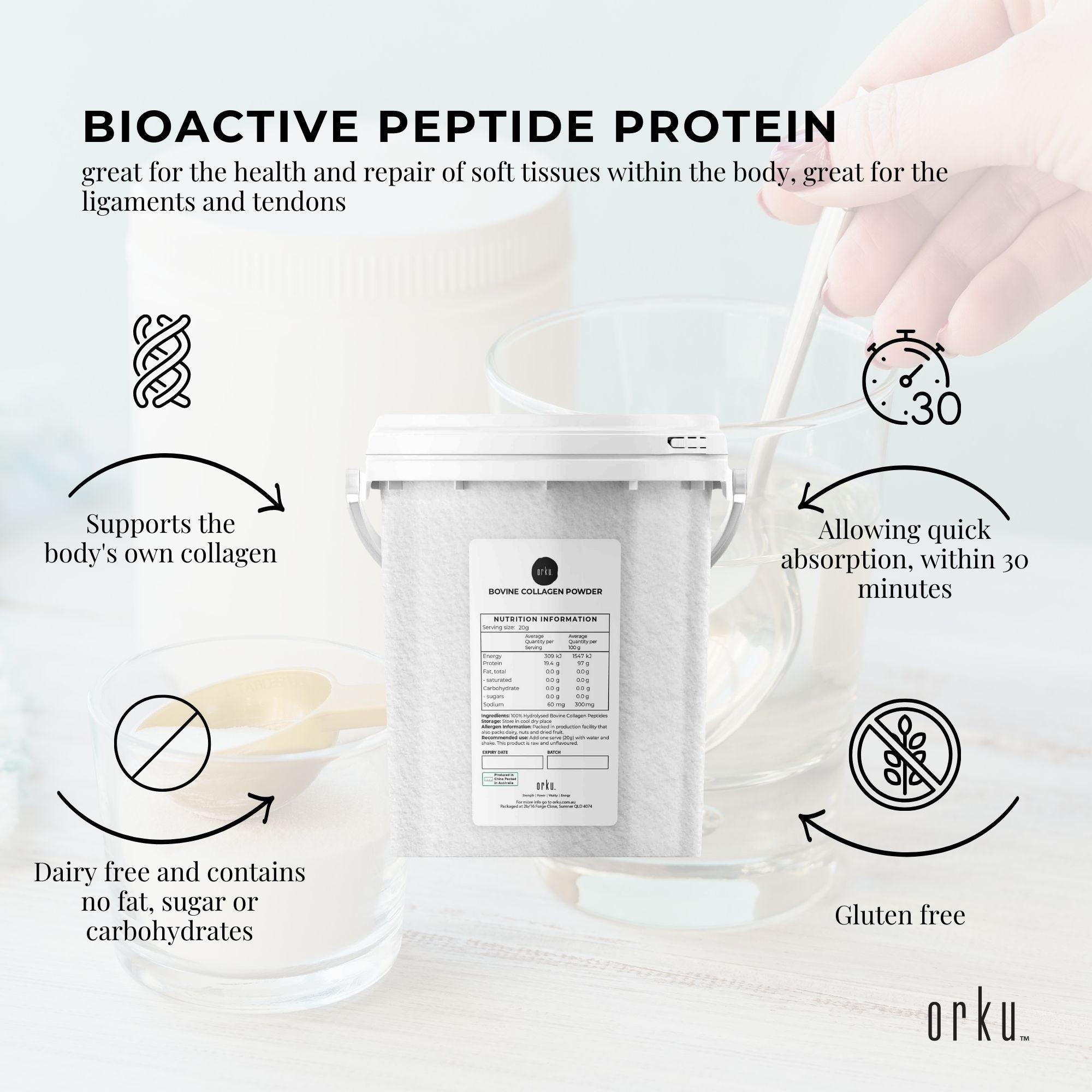 Collagen Powder Tub - Bovine Hydrolysate Protein Peptide Supplement Unflavoured-4