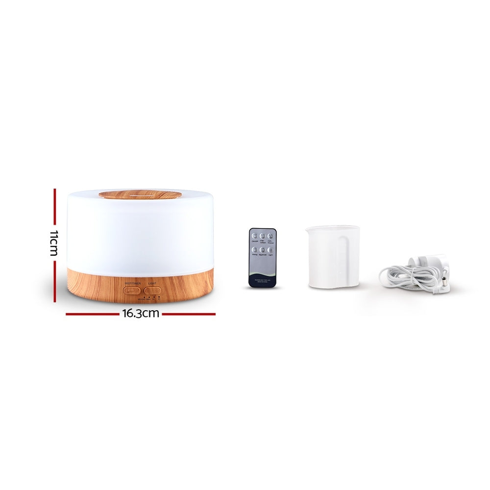 DEVANTI Aroma Diffuser Aromatherapy LED Night Light Air Humidifier Purifier Round Light Wood Grain 500ml Remote Control-1